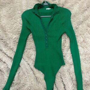 Free people - Green Ribbed Long Sleeve Bodysuit